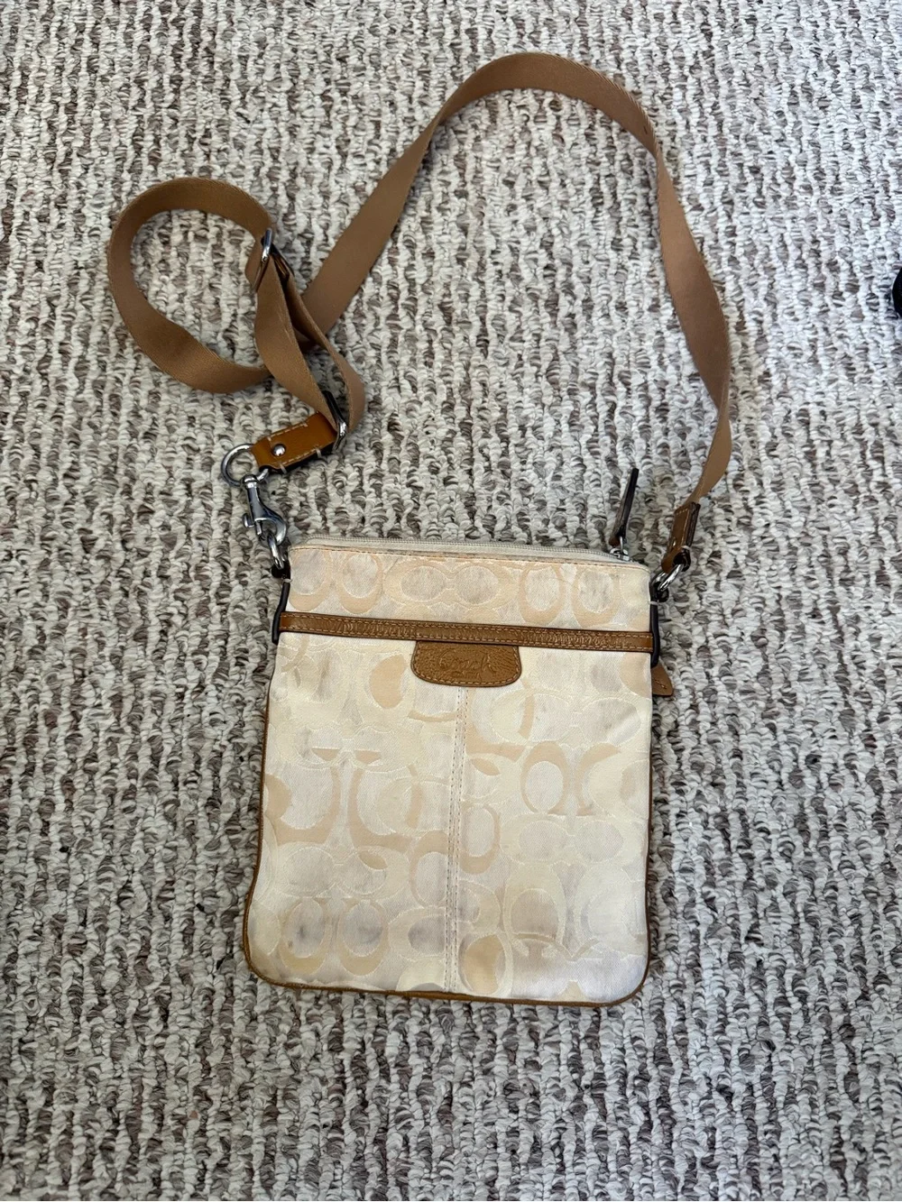 Coach Beige Signature Crossbody Messenger with Tan Strap